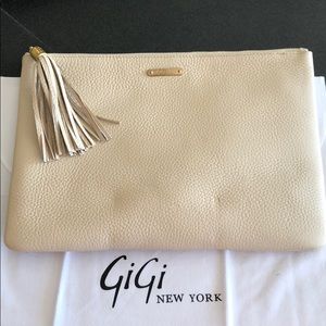 Gigi NewYork cream textured leather clutch